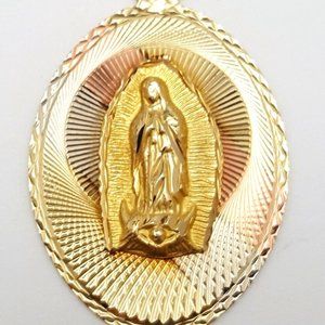 Unique 14K Karat Solid Tri Color Multi Tone Gold Saint Mary Charm Pendant - Nice